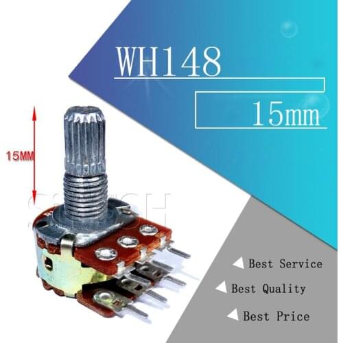 5pcs WH148 B1K B2K B5K B10K B20K B50K B100K B500K 6Pin 15mm Shaft Amplifier Dual Stereo Potentiometer 1K 2K 5K 10K 50K 100K 500K