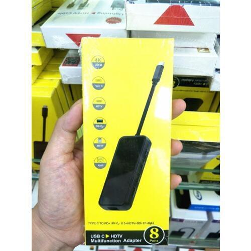 8 ports USB C to HDTV Multifunction Adapter typec to PD HDTV SD TF card reader RJ45 1000mbps cable