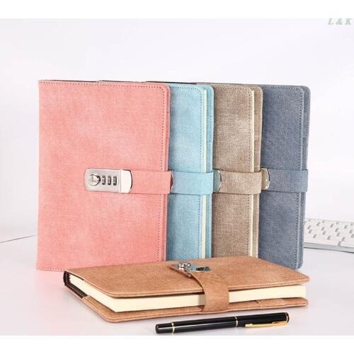 A5 Notebook with Password Lock Leather Agenda Diary Week Planner Notepad School PXPA