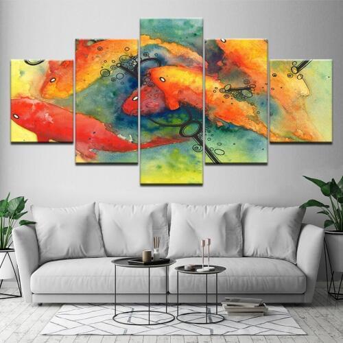 Canvas Painting abstract multicolor goldfish 5 Pieces Wall Art Painting Modular Wallpapers Poster Print living room Home Decor
