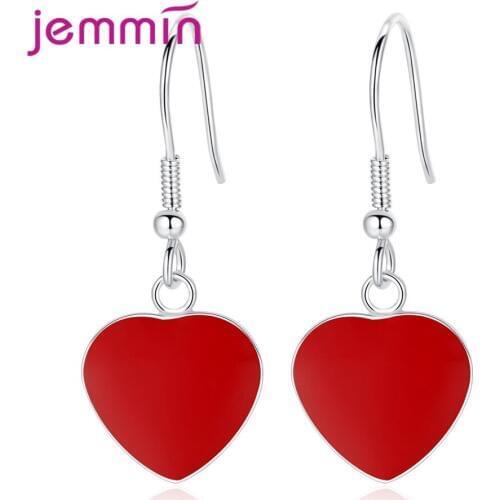 Boutique Lady 925 Sterling Silver Drop Earrings Red Heart Design Korean Trend Cartilage Piercing Ear Jewelry For Wedding Party