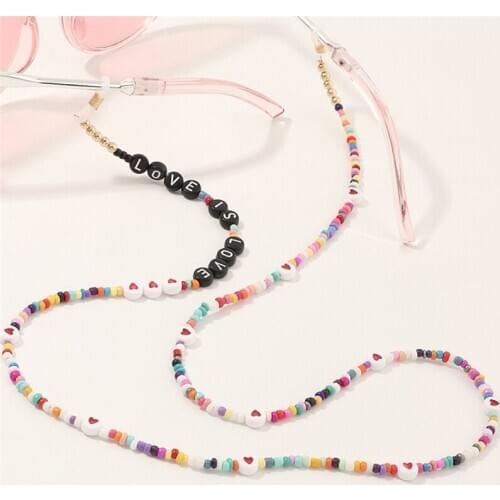 Imixlot 1 Piece Multicolor Glass Beaded English Letters Glasses Chain Women Girls Fashion Sweet Non-slip Sunglasses Lanyard Cord