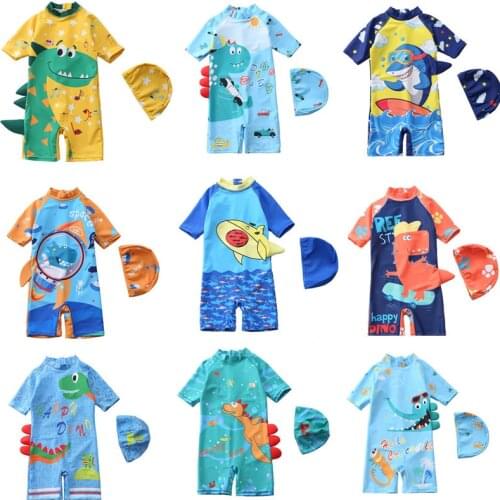 Children Swimsuits Boys One Piece Swimwear Short sleeve Sunsuit Kids Bathing Suits Beachwear Clothes
