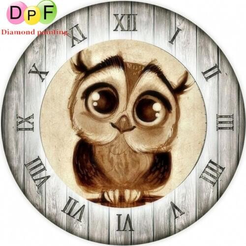 DPF 5D DIY Diamond Painting Cross Stitch owl clock Crystal Square Diamond Needlework Full Diamond Embroidery pasted Painting