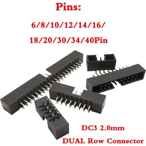 10Pcs DC3 Headers 6P 8P 10P 12P 14P 16P 18P 20P 30P 34P 40P 2.0MM Pitch Straight Pin Male Socket Header PCB Double Row Terminal