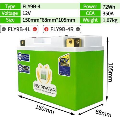 FLY9B-4 Motorcycle LiFePO4 Battery CCA 350A 72Wh BMS Lithium iron Phosphate Scooter Batteries 12V Replace YT9B-BS YT9B-4 GT9B-4