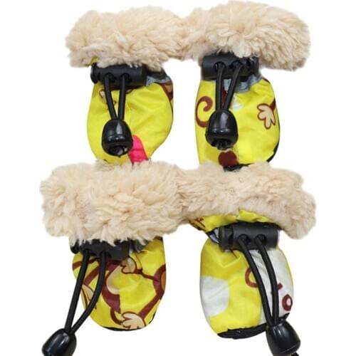 4 Pack/set Pet Winter Rain Boots Set With Fleece Liner Cartoon Waterproof Anti Slip Shoes For Dogs
