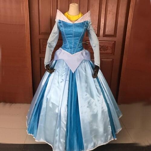 Movie Sleeping Cosplay Costume Princess Aurora Dress Halloween Carnival Royal Gown For Adult Women