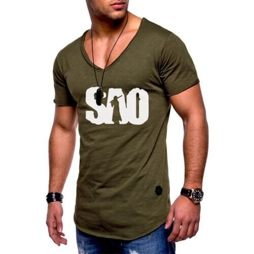 Summer Men T-Shirt Anime Sword Art Online SAO Mens Short Sleeve V-neck Fashion Casual Cotton Slim fit male T-Shirt