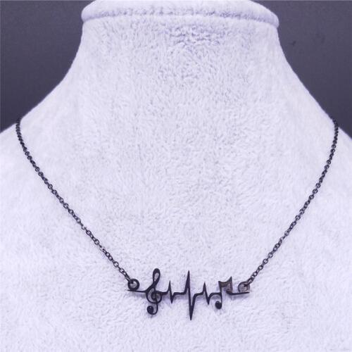 2021 Musical Notes Stainless Steel Statement Necklace for Women Black Color Necklaces & Pendants Jewelry gargantilla N4150S03