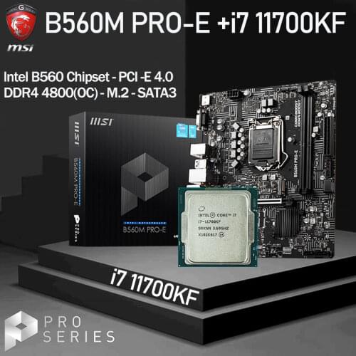 LGA 1200 MSI B560M PRO-E Motherboard + CPU Intel Core i7 11700KF Set DDR4 4800MHz(OC) M.2 PCI-E 4.0 Combo Placa-mãe Desktop B560