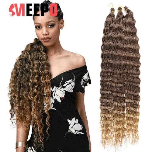 Meepo Soft Water Wave Crochet Hair 30Inch Deep Wave Twist Hair Synthetic Goddess Braids Hair Wavy Ombre Black Hair Extensions