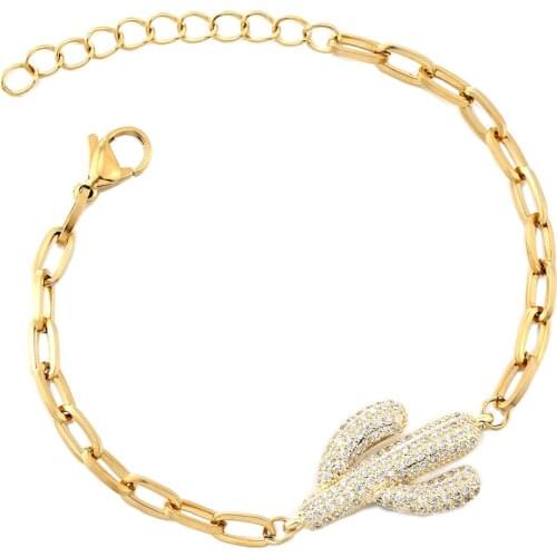 Fashion Stainless Steel Hip Hop Chain Bracelet Ladies Adjustable High Quality Copper Cubic Zirconia Fairy Tree Bracelets Jewelry
