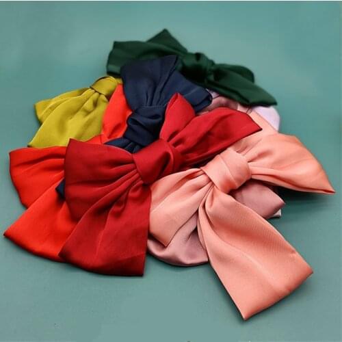 Fashion Solid Color Big Bows Hair Clips Hair Accessories for Women Satin Ribbon Bowknot Hairpins Hair Accessories