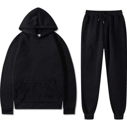 Men Sets Hoodies+Pants Fleece Hooded Sweatshirt Sweatpants Fashion Slim Fit Men Women Solid color Set Hoodie Pant Pullover Hoody