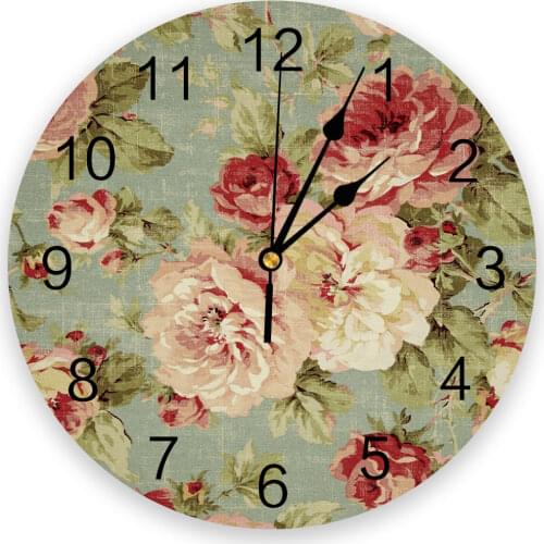 Peony Flower 3d Wall Clock Modern Design Farmhouse Decor Kitchen Vintage PVC Round Clock Living Room Decoration