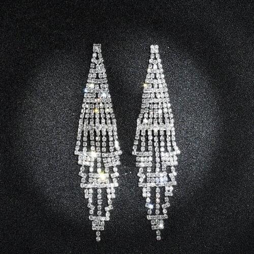 2018 Dollybling New Fashion Long Earrings Silver Crystal Tassel Pendant Earrings for Woman Girl Bridal Wedding Accessories