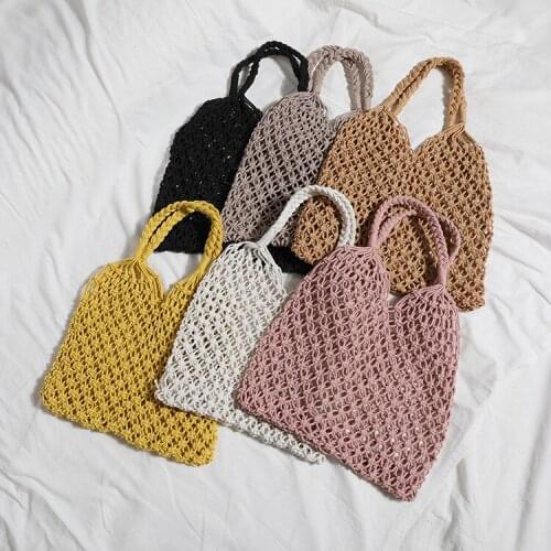 New 2021 Straw Bales Cotton Retro Folding Bag Handbag Beach Resort Building Control Ins Large Capacity