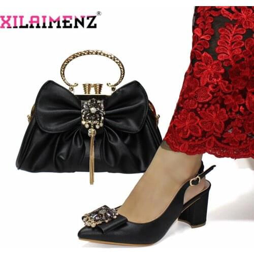 Black Color Leisure Style New Design Italian Women Shoes and Bag Ses Pointed Toe Sandal with Shinnin Crystal for Wedding