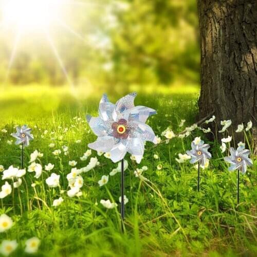 Driopshipping 1PC 8 Leaves Bird Repeller Windmill Spinner DIY Bird Deterrent Silver Laser Pinwheels for Outdoor Garden Lawn Yard