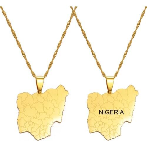 Anniyo 3.3cm Nigeria Map Pendant Necklaces Gold Color Country Maps Africa Nigerians Maps Jewelry Gifts #201721