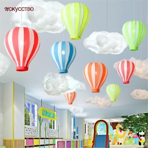 Nordic Cloth Hot Air Balloon Pendant Lights For Baby Room Nursery Children Restaurant Art Deco Hanging Lamp Colorful Led Fixture