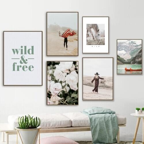 Wild & Free Quotes Print Desert Beach Landscape Travel Poster Modern Photography Art Canvas Painting Picture Dorm Wall Art Decor