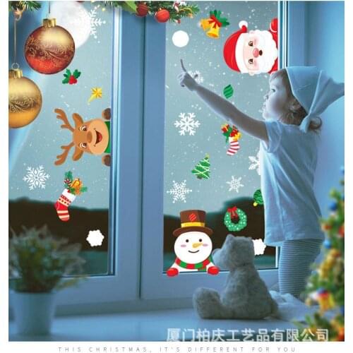 Christmas Stickers Santa Claus Snowman Snowflake Christmas Gifts Window Stickers Merry Christmas Feliz Navidad Decor For Home