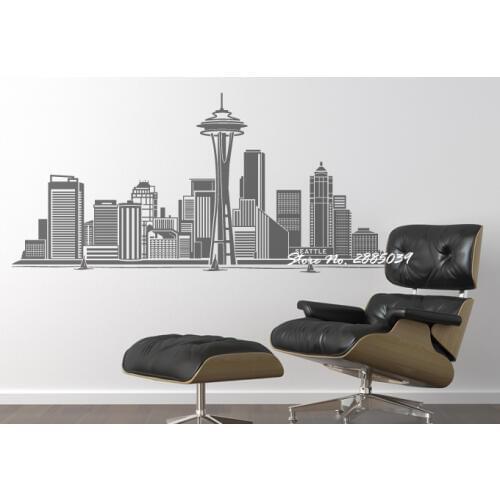 Seattle Skyline Cityscape Removable Sticky Vinyl Wall Stickers Home Decor Living Room Art Wall Decals Quotes Bedroom Mural LA259