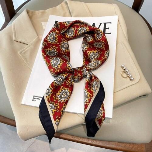 Square Neck Silk Scarf Women Fashion Scarves Ladies Foulard Summer Luxury Brand Shawls Wraps Office Small Hair Hijabs Bandana