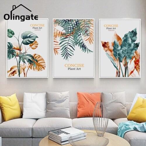 Nordic Golden Green Leaves Canvas Painting Letter Quotes Posters and Prints Plants One Piece Wall Art Pictures Room Home Decor