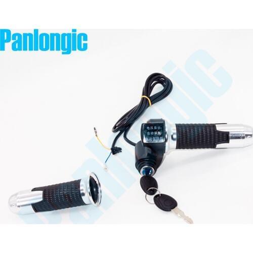 Panlongic Turn Accelerator Electric Bicycle E-bike Scooter Twist Hall Throttle with Electric Lock Switch + LED Voltmeter