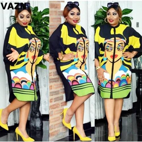 VAZN 2021 Spring Top Quality Bohemian Chiffon Retro Sexy Mature Free Office Lady Full Sleeve Women Straight Midi Dress