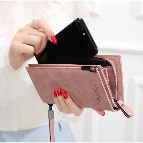 Large capacity PU Leather Women Long Zipper Wrist Purses Tassel Design Clutch Matte Wallet Female Card Holder