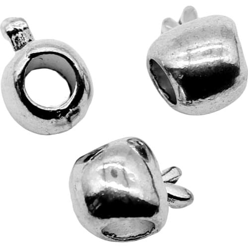 WYSIWYG 10pcs Simple Apple Shaped Big Hole Bead For Jewelry Making 10x8x7mm Antique Silver Color Jewelry Accessories