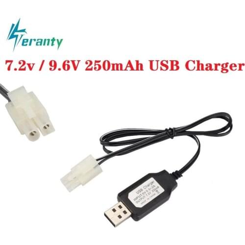 50pcs/sets 7.2v/9.6V 250mAh USB Charger For Ni-Cd Ni-MH Battery Pack EL6.2-2P KET-2P Tamiya Plug Input DC 5V Output 7.2V Charger