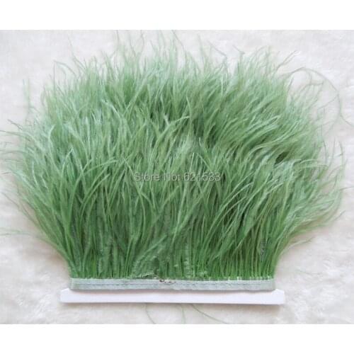 Green Bean Green Ostrich Fringe,10yards/lot-Light Green Ostrich feather Trim,Ostrich trimming on Satin Header 5-6inches in width