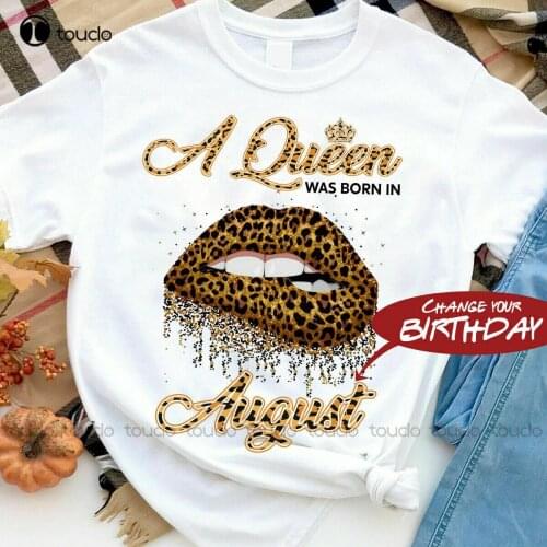A Queen Was Born In September (Your Birthday) Lip Leopard Birthday Girl T-Shirt Love S-5Xl Cat Shirts For Women Tee S-5Xl