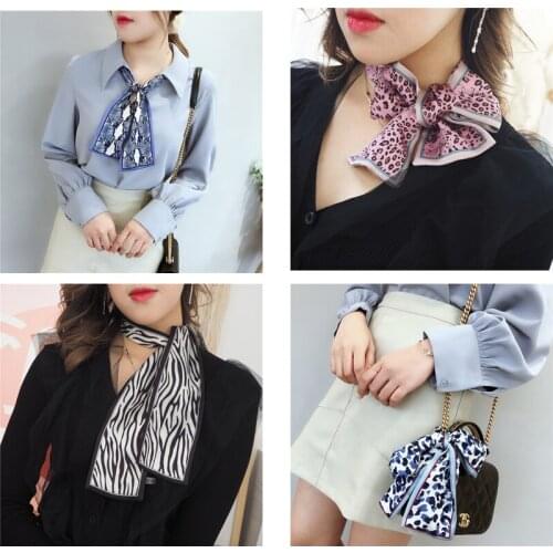 Variety Clean Leopard Printing Women Small Long Scarfs Neatly Satin Luxury Brand Ladies Scarves Size Bags Ribbon 9X98CM