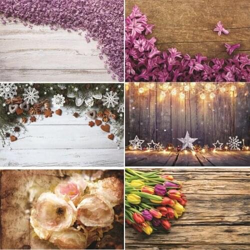 ZHISUXI Vinyl Custom Photography Backdrops Prop Flower and wood Planks Christmas day Theme Photography Background DR20220-02