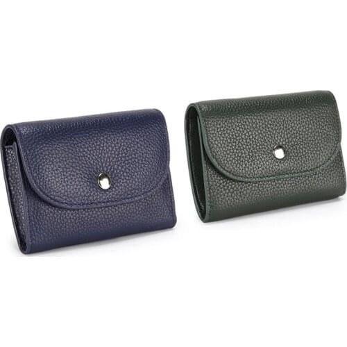 2 Pcs PU Leather Coin Purse Large-Capacity Coin Bag Head Layer Cowhide Multifunctional Business Card Bag, Green & Blue