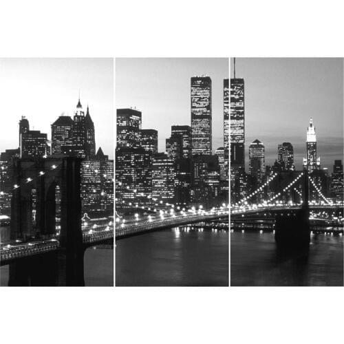 Fine canvas prints mondern city night of New York with color white and black for home decor , free shipping 3pcs