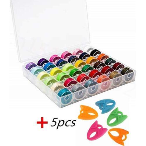 36PCS Mixed Colors Polyester Sewing Thread Transparent Plastic Bobbin, Bobbin Clamps Home Sewing Machine Accessories Set BB5758