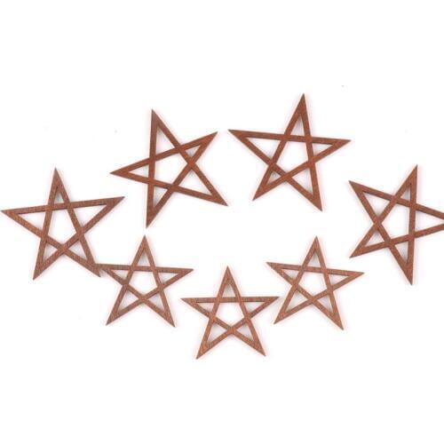 50Pcs hollow out star pattern dye red Wooden Scrapbooking Craft for Embellishments Handmade Diy handicraft Decor 37x34mm MT1791