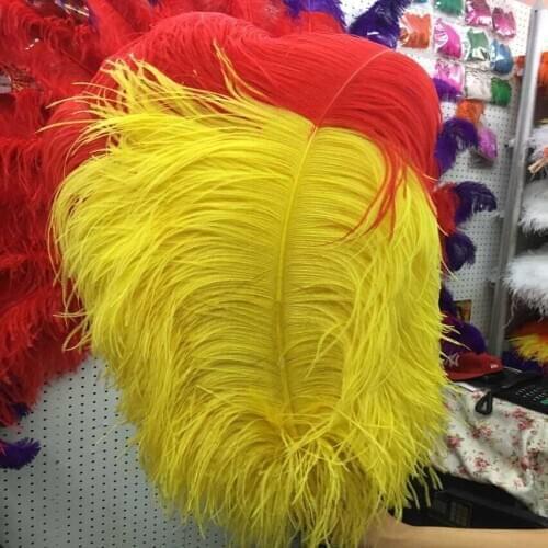 Hot Sale 50 pcs Yellow and Red 28-30inches/70-75cm "thick stem" male ostrich feathers Wedding Birthday Christmas Decoration