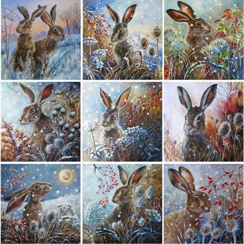 DIY Diamond Painting Rabbit Full Square Round Drill 5D Diamond Embroidery Animals Rhinestones Mosaic Pictures Winter Home Decor