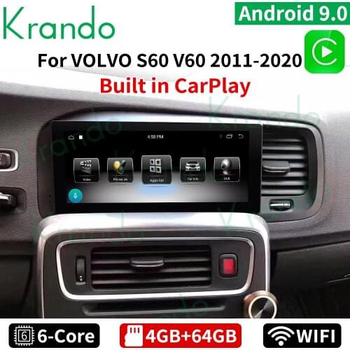 Krando Android 9.0 4G 64G Car Radio Multimedia Screen For Volvo S60 V60 2011-2020 Headunit GPS Audio Carplay Left Right Hand