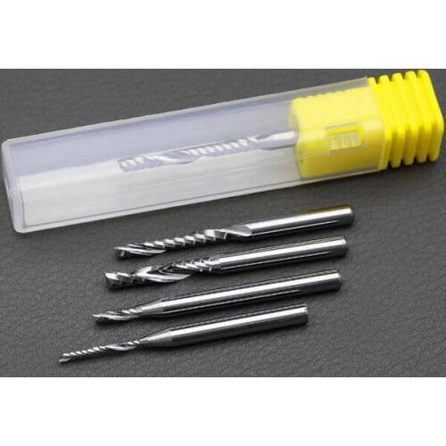 Free shipping, 6pcs highest quality one spiral flute bits 3.175 X17 mm, Solid Carbide end mill Bits,Single blade spiral cutter