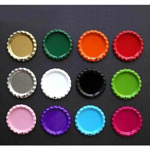 Free Shipping Two Side Colored Metal Flattened Bottle Caps With 2MM Hole Flat Bottlecaps for Pendant 64 Pcs/lot Free Shipping