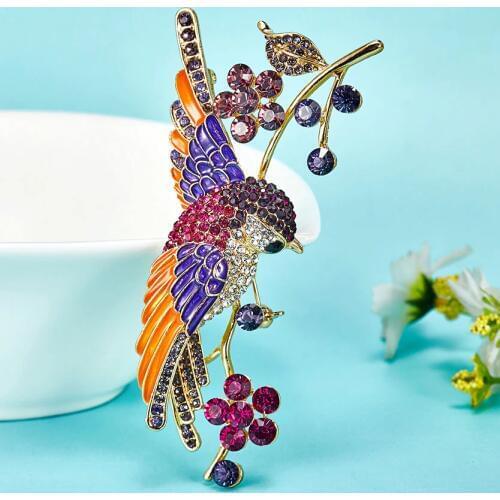 Zlxgirl Big Bird Brooches For Women Perfect Austiran Crystal Wedding Brooch Accessories Shiny Enamel Broaches Hijab Pins